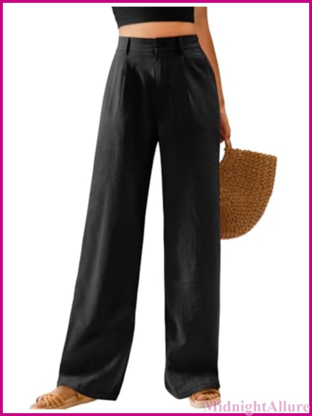 Feiersi Womens High Waisted Wide Leg Palazzo Trousers Button Down Casual Pants